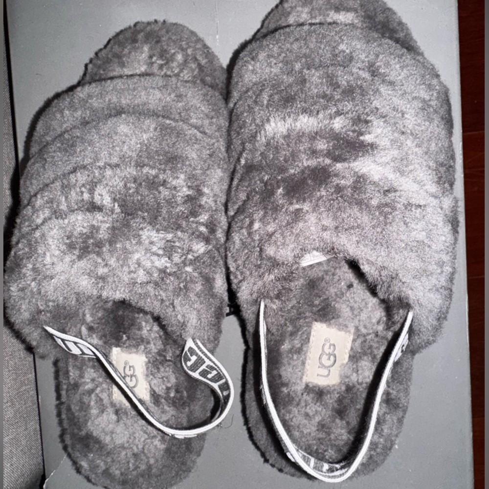 UGG Charcoal Fluffy Slides